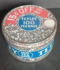 Vintage TETLEY 100 Tea Bags Round Empty Tin Canister Circa 1940's - Pre-owned picture