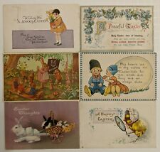c1907 Lot Antique Easter Postcards Dutch Adorable Bonnet Bunny Daffodil Chick  picture
