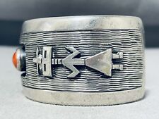 IMPORTANT YEI VINTAGE NAVAJO CORAL STERLING SILVER BRACELET CUFF picture