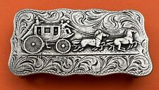 Rare Antique Diablo Sterling Silver Stagecoach Horse & Covered Wagon Belt Buckle picture