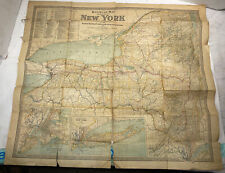 NYC Railroad Map 1902 Antique Wall Map New York City State RARE Steam Folding NY picture