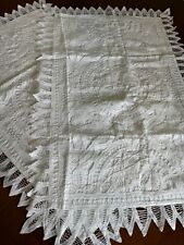 PILLOW CASES EMBROIDERED LACE 2 SET WHITE COTTON 30 x 21 INCHES HAND MADE #2 picture