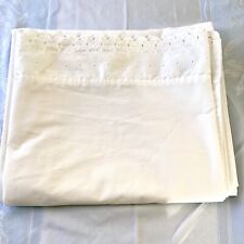 Vintage MARTEX Queen Flat Sheet Embroidered Ruffle Eyelet White No Iron Percale# picture