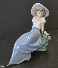 Vintage 1987 Lladro Nao Girl / Lady Sitting Porcelain Figurine Bird On A Branch picture