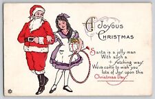 Christmas Santa Claus Long Mustache Little Girl Stecher Postcard 1910 Series 847 picture