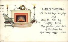 Christmas fireplace rug wreath candles 1924 to P BAILEY Redwood NY postcard picture