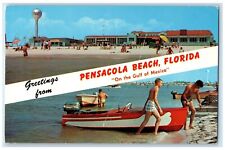 1960 Greetings From Pensacola Beach Florida FL, On The Gulf Of Mexico Postcard picture