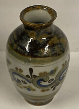 Hand Painted Mexican Art Pottery Bud Vase Earth Tone Colors  6 3/4” Tall Vintage picture