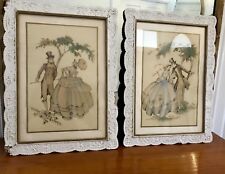 2 Original 1940s Antique Framed 1800's Lovers Maude Eggemeyer Lithograph Set picture