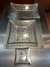 VTG 1950's 3 MCM Georges Briard Persian Garden Bent Glass Barware Trays Signed picture