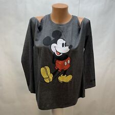 Disney  Women's Size Medium Gray T Shirt Long Sleeve Cold Shoulder Mickey Mouse picture