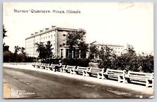 Hines Illinois~Hospital~Nurses' Quarters~Benches Along Road~1932 RPPC picture