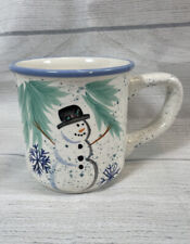 Eddie Bauer Home Snowmen Mug Coffee Tea Hot Chocolate Blue Winter Gift Christmas picture