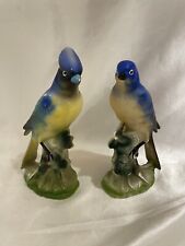 Vintage Set 2 Porcelain 5” Bird Figurines Blue Made in Pacific Japan Marked picture