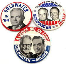 Lot of Three 3.5” Goldwater Miller Political Campaign Button Pinback 64 Election picture