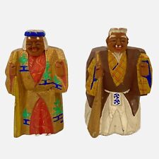 2 Japanese Nara Dolls Carved Wood Hand Painted Japan 3 In Theater Actors Vtg picture