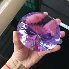 100mm Big Purple Clear Crystal Glass Art Diamond Jewel Paperweight Wedding Decor picture