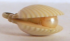 VINT GUMBALL CHARM OPEN WHITE CLAM W/ PEARL INSIDE picture