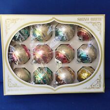 Shiny Brite Multi Colored Poloron Stenciled Glitter Balls 12 Original Box Xmas picture