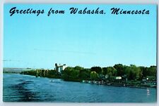 Wabasha Minnesota Postcard Greetings Shores Mississippi River Scenic View 1960 picture