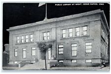 c1920's Public Library At Night Exterior Cedar Rapids Iowa IA Unposted Postcard picture