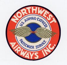 NORTHWEST AIRWAYS. Original baggage label. 2-5/8