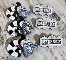 2 Beetlejuice Movie Hat Pin Lot Metal Sandworm & Sign Logo Collectible Halloween picture