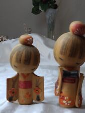 2 VTG Antique? Kokeshi Dolls Wood Hand Painted 