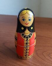 VTG Russian Wooden Nesting Dolls Matryoshka Set of 3 Hand Painted Red Black picture