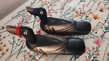 Beautiful Pair of Vintage Hand Made Korean Wedding Ducks Carved Wood Set of 2 picture