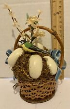 Charming Vintage Musical Easter Spring Basket Bird Flowers 6” picture