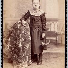 c1880s Reading, PA Cute Little Girl w/ Basket Cabinet Card Photo Saylor B13 picture