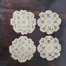 Antique Victorian Lot of 4 Battenburg Lace Round Doilies Coasters Off-White picture