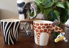 Set Of 3 African Animal Ceramic Coffee Mugs 3D Animal Handles picture