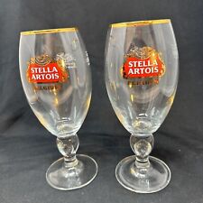 NEW 2 Stella Artois Glass & Gold Rimmed Belgium Pilsner Beer Glasses 40 CL picture