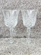 VINTAGE PAIR OF CRYSTAL CUT GLASS WINE GOBLETS GLASSES CROSS CUT CLEAR picture