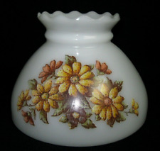 Vintage White Milk Glass Hurricane Oil Lamp Shade Flowers 8” Fitter 5 1/2 ” Tall picture