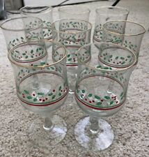 Vintage Arby's Christmas Holly & Berry Stem Glasses 1987 -- Set Of 8 picture