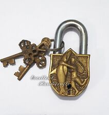 Attractive  Antique  Vintage Style Brass made Mermaid Girl Padlock with 2 keys picture
