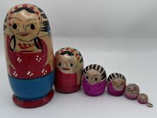 Vintage Miniature Japanese Wood Nesting Dolls Set Of 5 picture