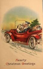 Christmas Santa Red Classic Car Postcard c1916 picture