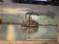 G5 Old MARIETTA OHIO Postcard River Night Scene Riverboat Steamboat Boat Ferry picture