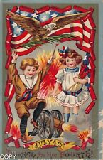 4th of July kids shooting cannon gel Postcard BD116 picture