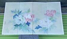 ASIAN ART JAPANESE BYOBU PAINTING 4 PANEL FOLDING SCREEN FLOWERS BLOSSOMS 1986 picture
