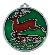 Vintage 1984 John Deere, Deere & Co. jumping deer stained glass look ornament picture
