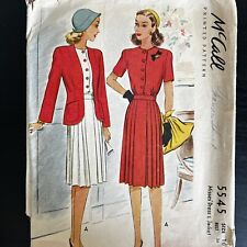 Vintage 1940s McCalls 5545 Pleated Dress + Open Jacket Sewing Pattern 16 CUT picture