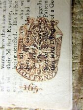 1757 French & Indian War newspaper with a RED British halfpenny TAX STAMP picture