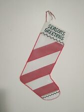 VTG LARGE PLASTIC CANVAS CHRISTMAS YARN STOCKING  SEASON'S GREETINGS CANDY CANE  picture