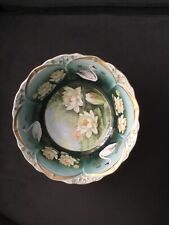 Three Crown Handpainted Vintage Swan Lily Pad Turquoise Bowl Made In Germany picture