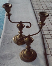 Pair Vntage Brass Ornate Asymmetric Swivel Candle Stick Holder 10.5